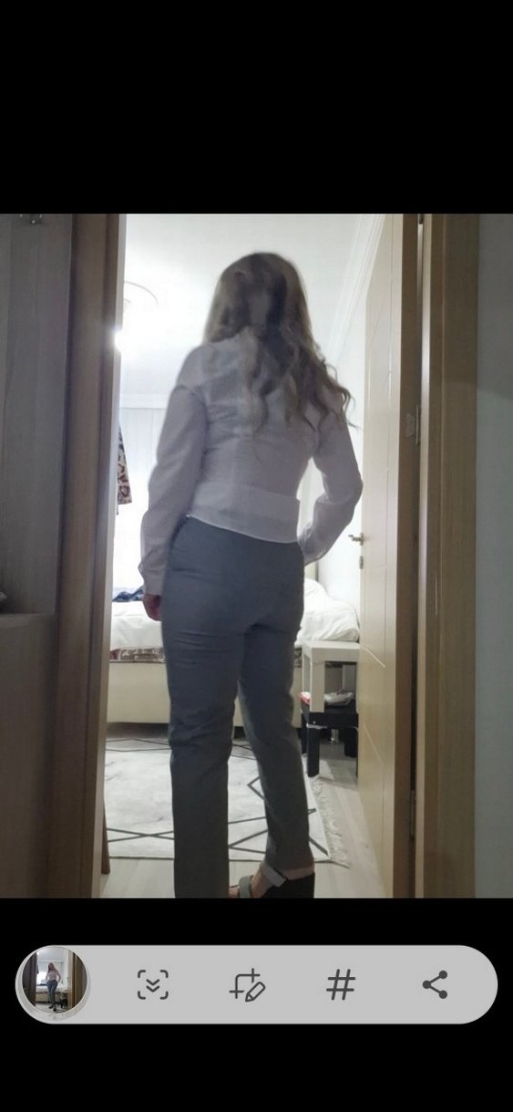 Gri Regular Fit Midi Keten Ofis Pantolonu - Görsel 3