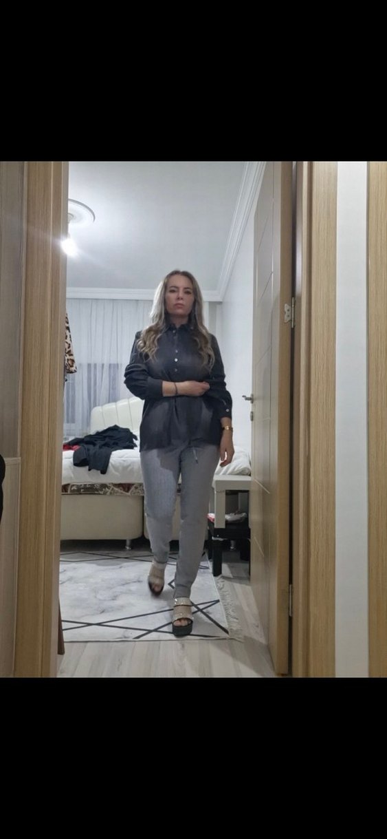 Gri Uzun Kollu Denim Ofis Gömleği - Görsel 3