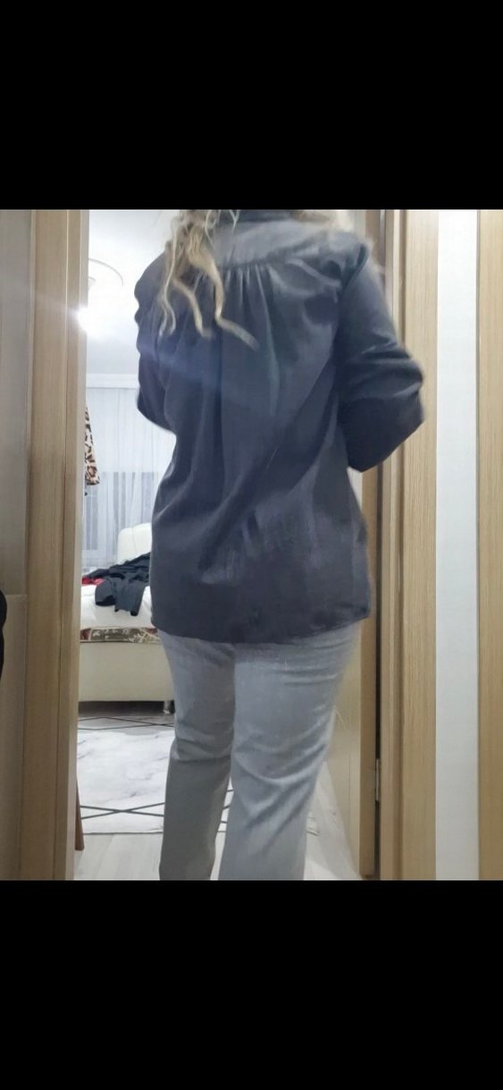 Gri Uzun Kollu Denim Ofis Gömleği - Görsel 4