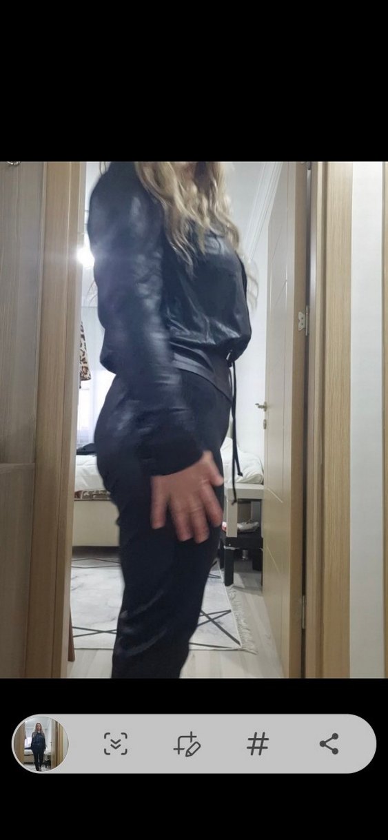 Siyah Deri  ve süet karışımı Midi Kadın Ofis pantolo - Görsel 2