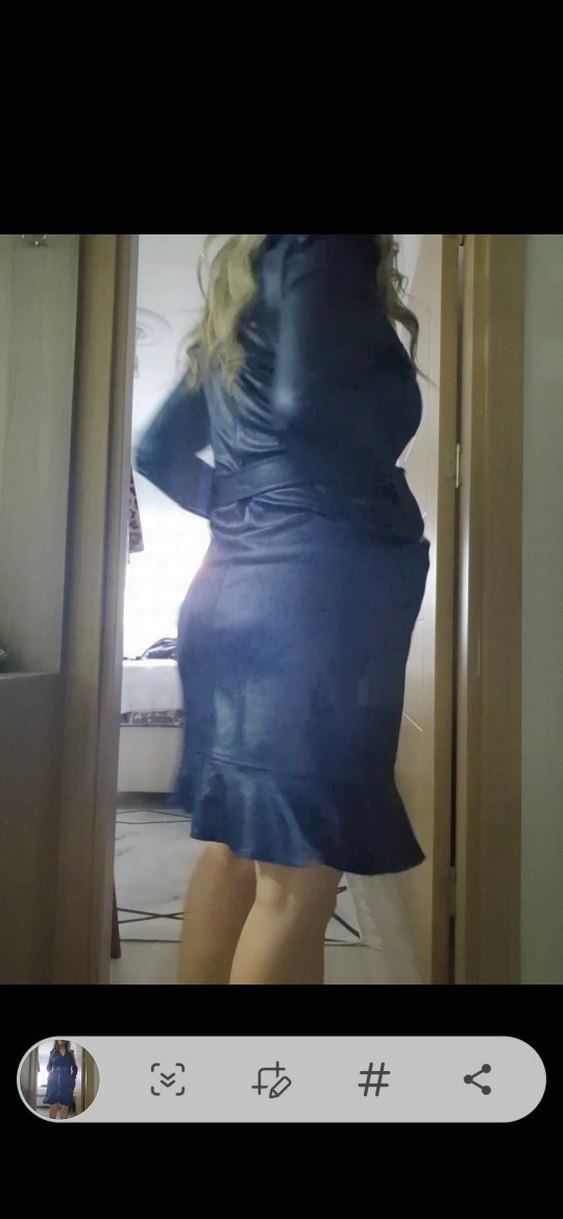 Kadın Lacivert Deri Kemerli Midi elbise - Görsel 2