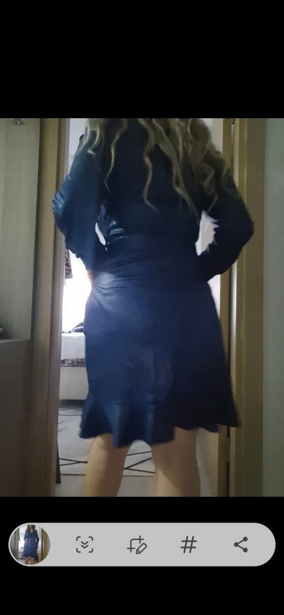 Kadın Lacivert Deri Kemerli Midi elbise - Görsel 3