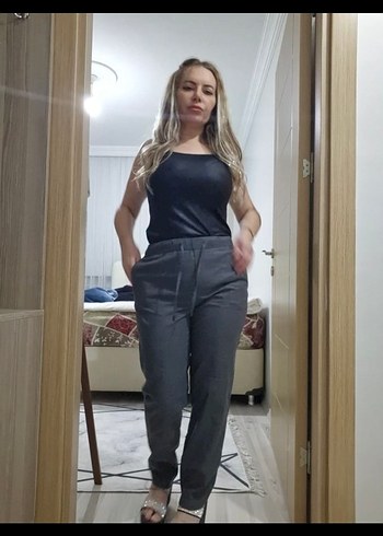 Kadın Gri Normal Boy Cigarette Pantolon - Görsel 2