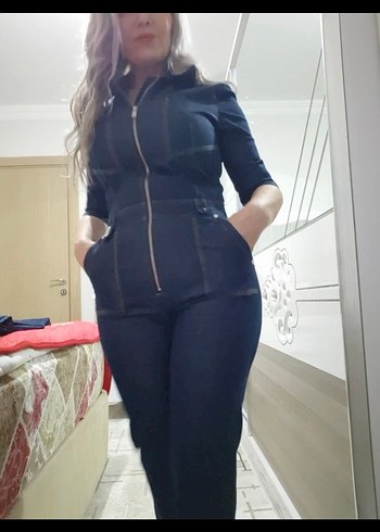 Siyah Denim Kadın Tulum - Görsel 4