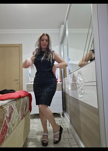 Siyah Midi Ofis Elbisesi, kolsuzYüksek Yaka - Görsel 5