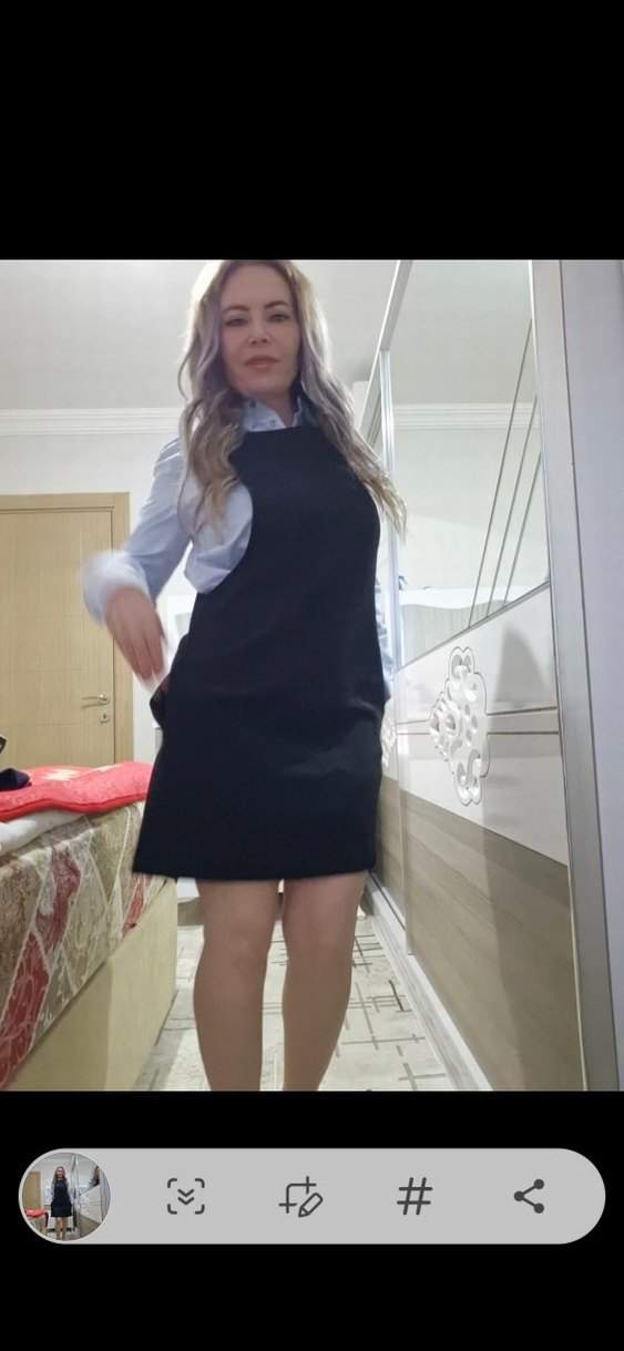 Siyah Midi Ofis Elbisesi, kolsuzYüksek Yaka - Görsel 4