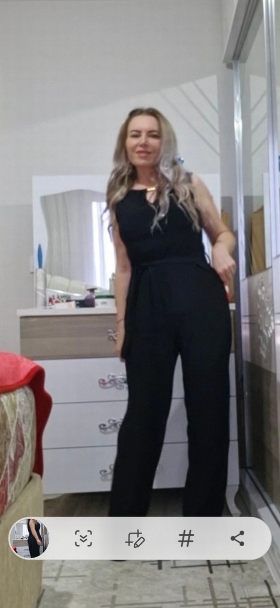 Siyah V Yaka Kadın Midi Tulum - Görsel 3