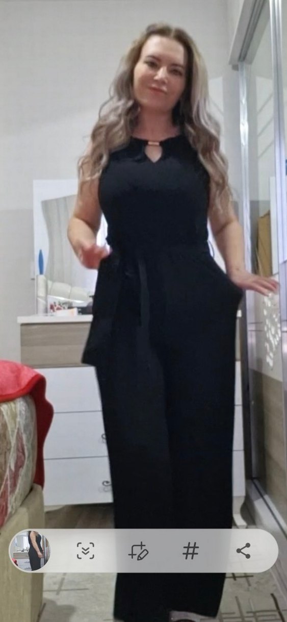 Siyah V Yaka Kadın Midi Tulum - Görsel 2