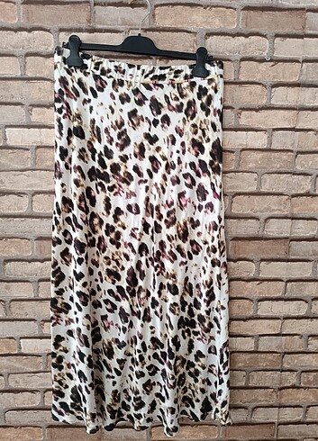 Leopar pamuk saten uzun etek