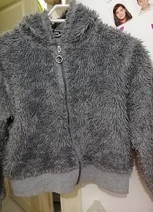 Kapşonlu peluş ceket