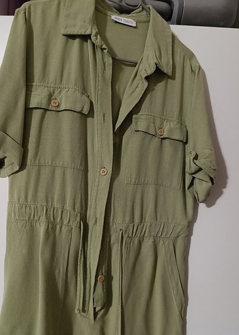 Kadın Haki Keten Midi Tulum - Görsel 4