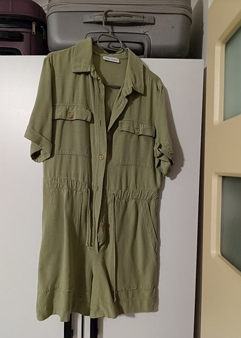 Kadın Haki Keten Midi Tulum - Görsel 2