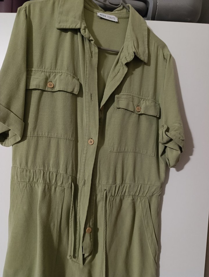 Kadın Haki Keten Midi Tulum - Görsel 4