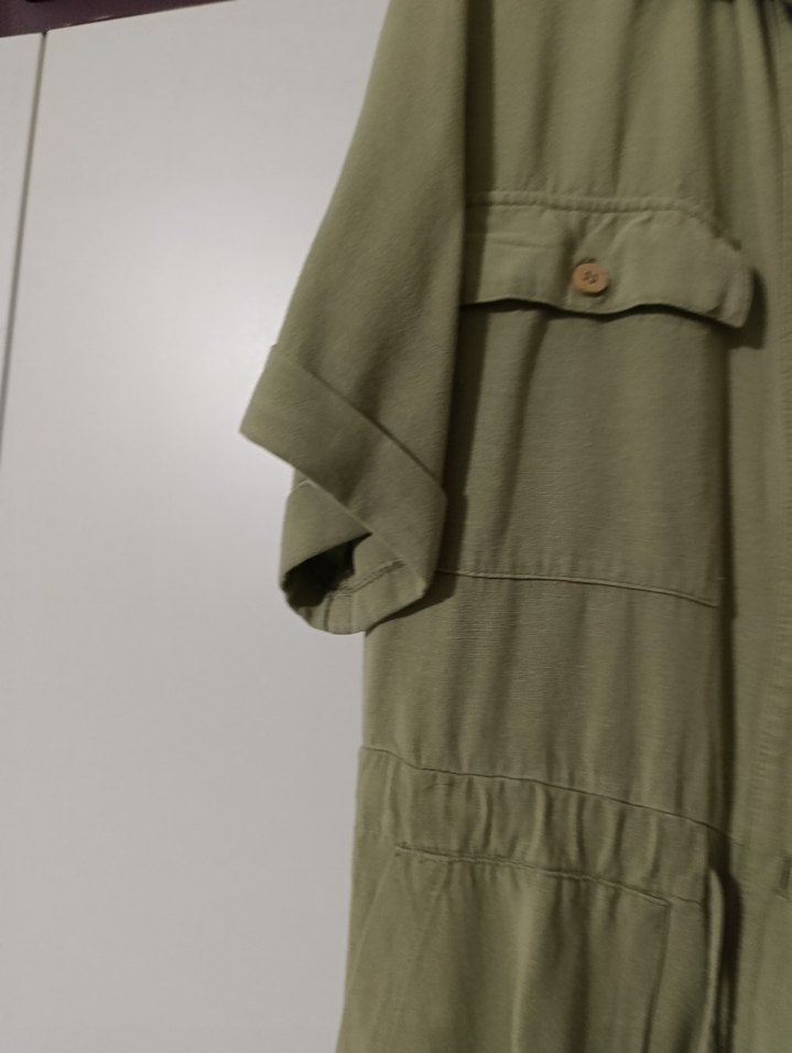 Kadın Haki Keten Midi Tulum - Görsel 5