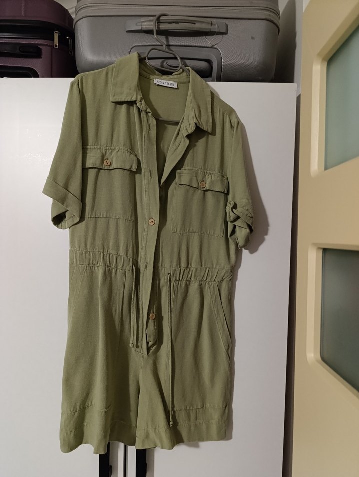 Kadın Haki Keten Midi Tulum - Görsel 2