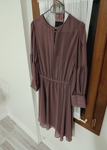 Drapeli Uzun Kollu midi Elbise - Görsel 3