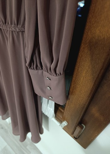 Drapeli Uzun Kollu midi Elbise - Görsel 5