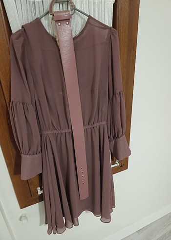 Drapeli Uzun Kollu midi Elbise - Görsel 2