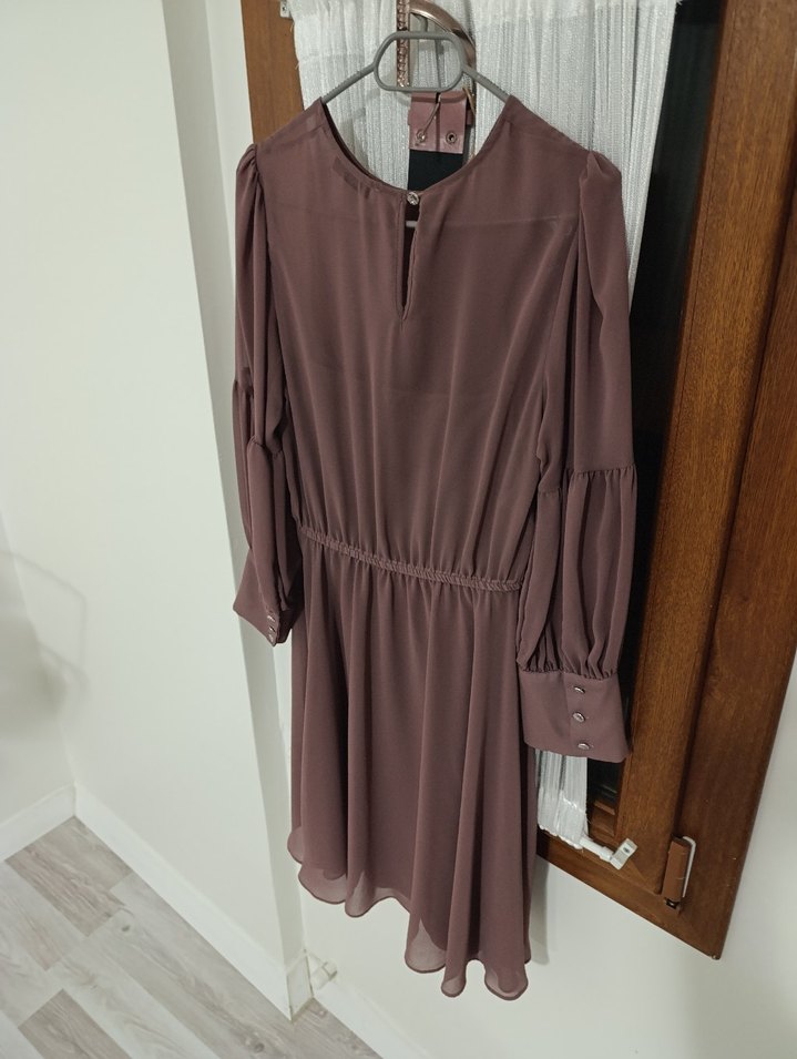 Drapeli Uzun Kollu midi Elbise - Görsel 3