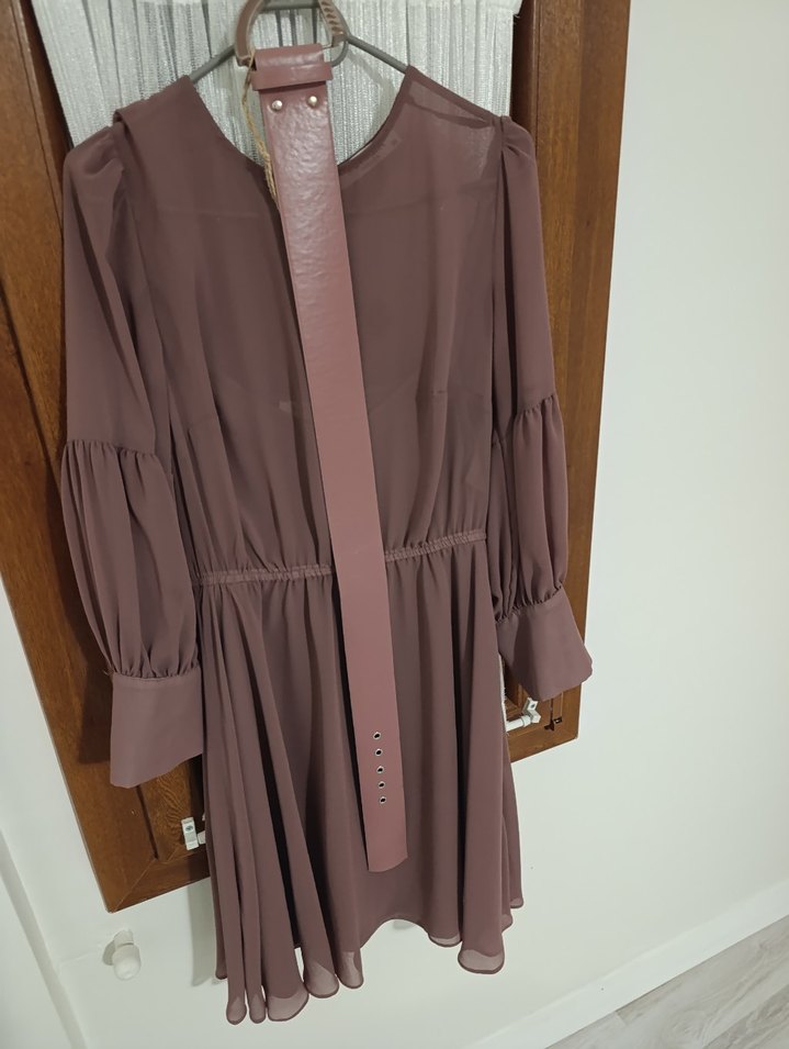 Drapeli Uzun Kollu midi Elbise - Görsel 2