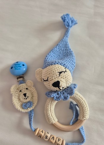 Mavi Örgü Ayıcık Diş Kaşıyıcı ve Çıngırak - Görsel 3