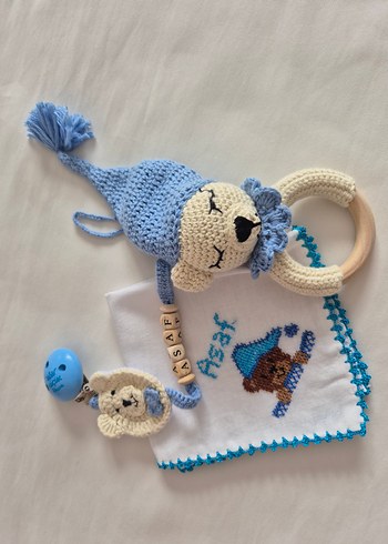 Mavi Örgü Ayıcık Diş Kaşıyıcı ve Çıngırak - Görsel 5