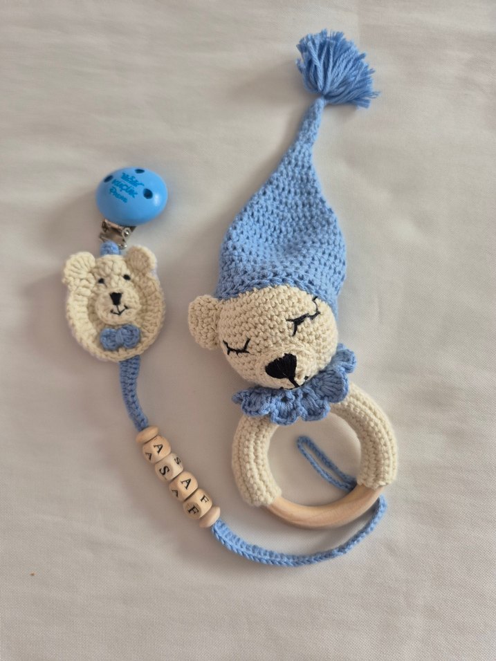 Mavi Örgü Ayıcık Diş Kaşıyıcı ve Çıngırak - Görsel 2