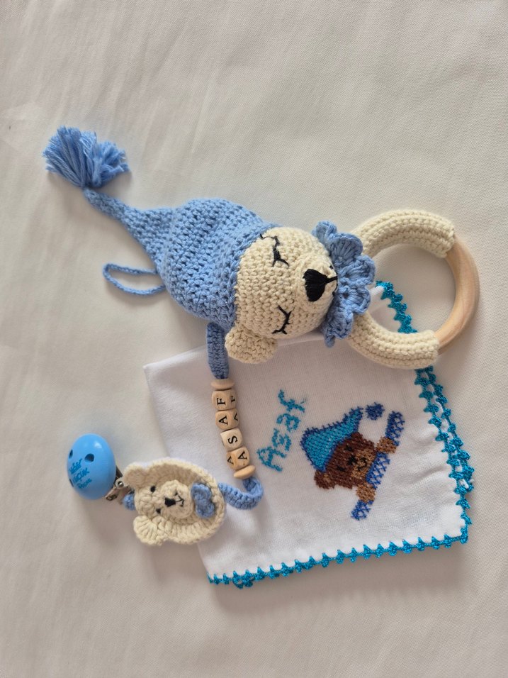 Mavi Örgü Ayıcık Diş Kaşıyıcı ve Çıngırak - Görsel 5