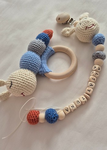 Renkli Örgü Diş Kaşıyıcı ve Çıngırak Seti - Görsel 2