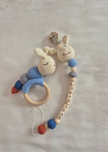 Renkli Örgü Diş Kaşıyıcı ve Çıngırak Seti - Görsel 5