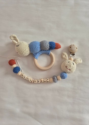 Renkli Örgü Diş Kaşıyıcı ve Çıngırak Seti - Görsel 3