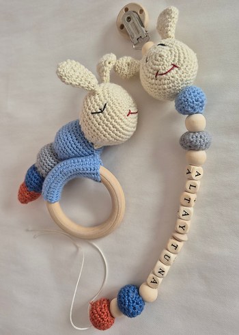 Renkli Örgü Diş Kaşıyıcı ve Çıngırak Seti - Görsel 4