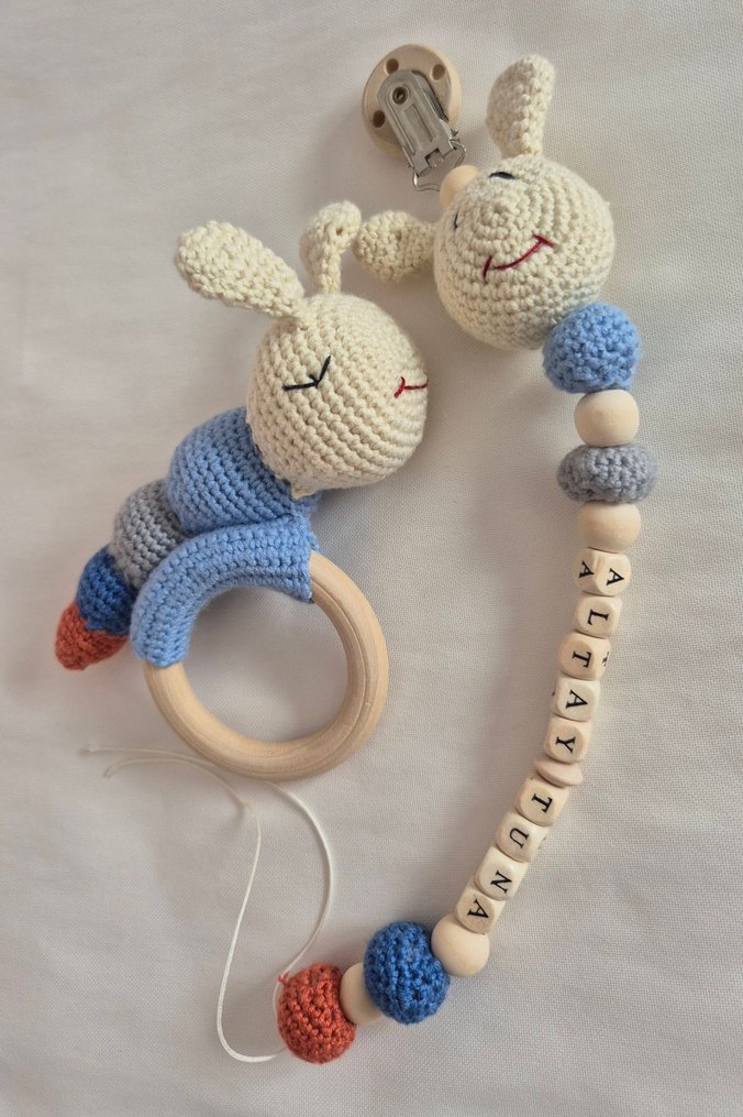 Renkli Örgü Diş Kaşıyıcı ve Çıngırak Seti - Görsel 4