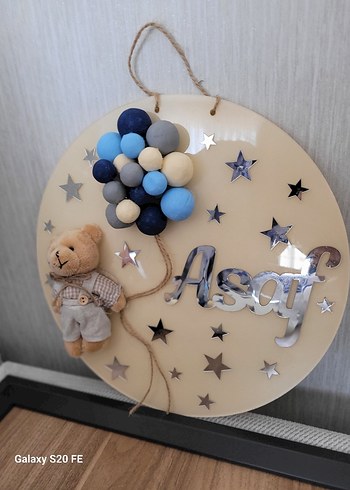 Mavi Gri Balonlu Ayıcık Duvar Süsü - Görsel 4