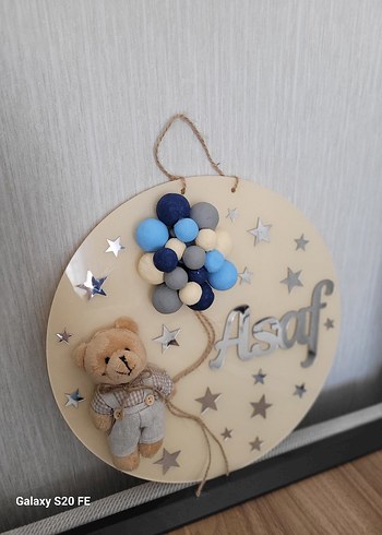 Mavi Gri Balonlu Ayıcık Duvar Süsü - Görsel 5