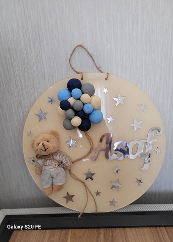 Mavi Gri Balonlu Ayıcık Duvar Süsü - Görsel 3