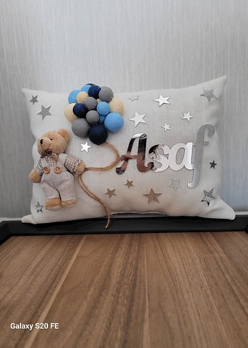 Nakışlı Gri Pamuk Çocuk Yastığı Asaf - Görsel 7