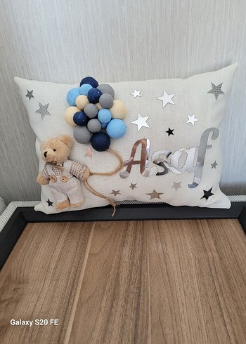 Nakışlı Gri Pamuk Çocuk Yastığı Asaf - Görsel 9