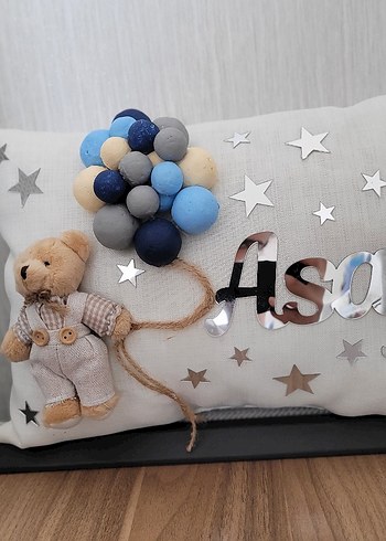 Nakışlı Gri Pamuk Çocuk Yastığı Asaf - Görsel 8