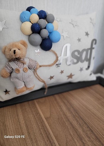 Nakışlı Gri Pamuk Çocuk Yastığı Asaf - Görsel 3