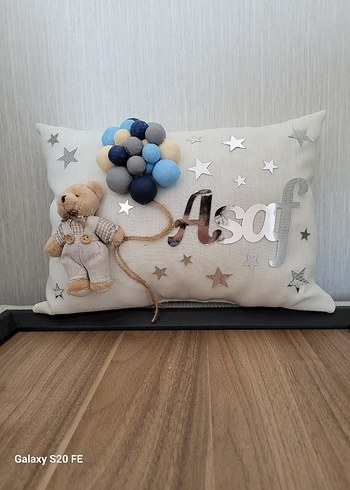 Nakışlı Gri Pamuk Çocuk Yastığı Asaf - Görsel 6