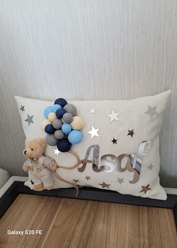 Nakışlı Gri Pamuk Çocuk Yastığı Asaf - Görsel 5