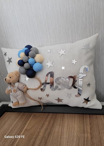 Nakışlı Gri Pamuk Çocuk Yastığı Asaf - Görsel 10