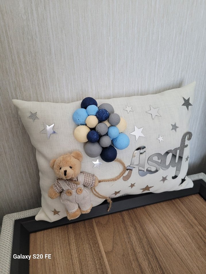 Nakışlı Gri Pamuk Çocuk Yastığı Asaf - Görsel 4