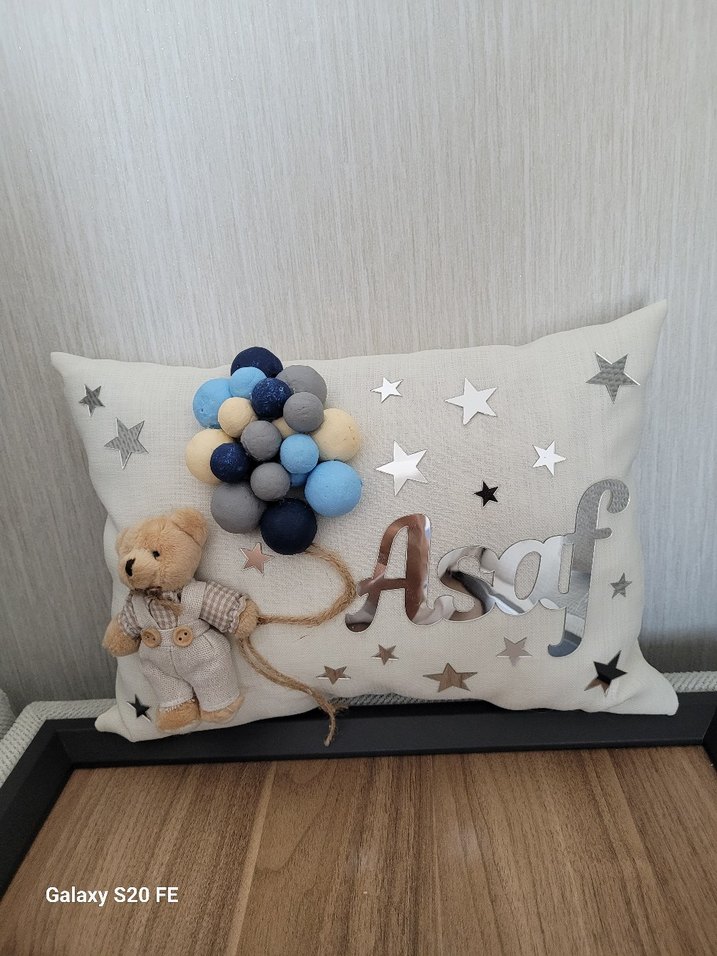 Nakışlı Gri Pamuk Çocuk Yastığı Asaf - Görsel 2