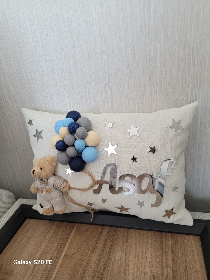 Nakışlı Gri Pamuk Çocuk Yastığı Asaf - Görsel 5