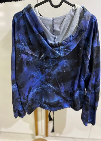 Kadın Mavi Batik Desenli Fermuarlı Ceket - Görsel 3