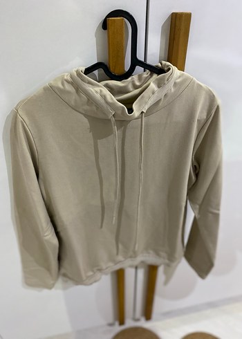 Bej Yüksek Yakalı Kadın Sweatshirt - Görsel 2