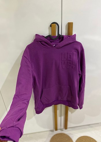 Mor Kapüşonlu Uzun Kollu Sweatshirt - Görsel 2