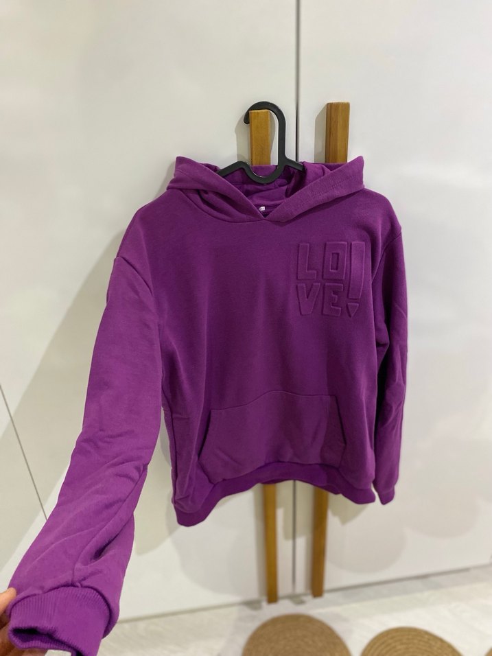 Mor Kapüşonlu Uzun Kollu Sweatshirt - Görsel 2